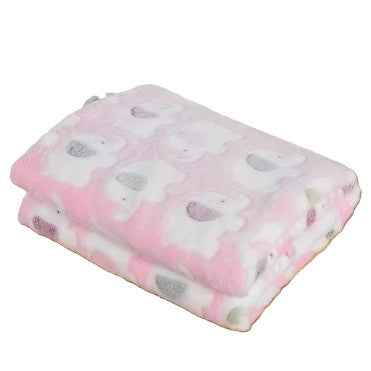 Pink and gray patterned blanket on a white background