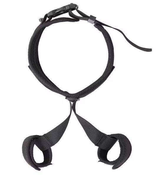 Black dog leash with handle on a white background