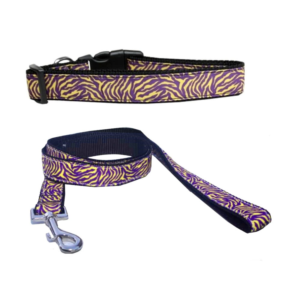 Luxury Collar or Lead Webbed Purple Tiger