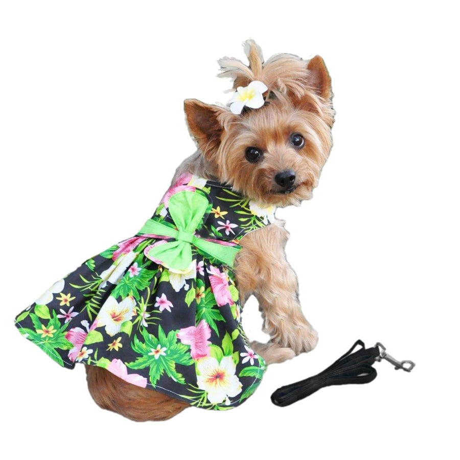 Dress Black Hawaiian Hibiscus with Matching Lead