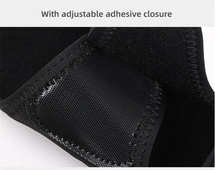 Black adhesive bandage with adjustable closure on a white background