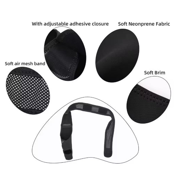 Black headband components with text labels on a white background