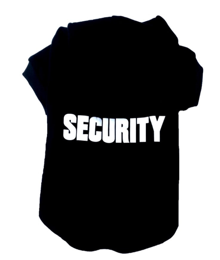 Black shirt with 'SECURITY' printed in white on a white background