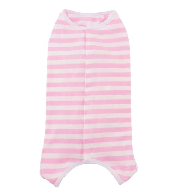 Dog Medical Recovery Extra Stretch Jumpsuit Pink White Stripe