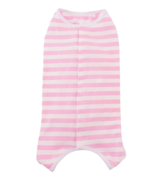Dog Medical Recovery Extra Stretch Jumpsuit Pink White Stripe