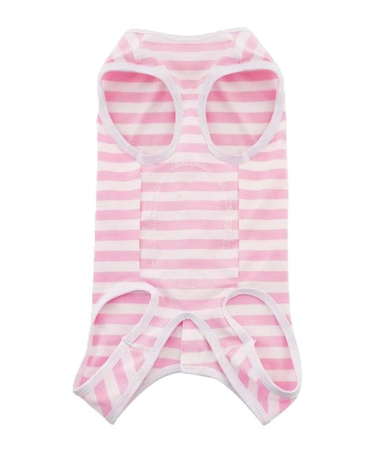 Dog Medical Recovery Extra Stretch Jumpsuit Pink White Stripe