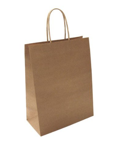 Brown paper bag with handles on a white background