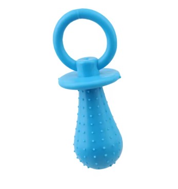 Blue dog toy teether on a white background