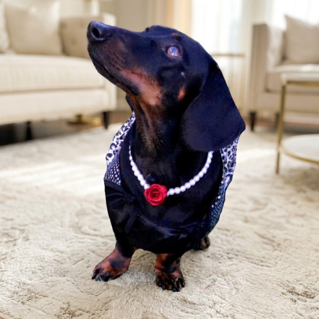 Dress Slinky Leopard with Pearl Necklace