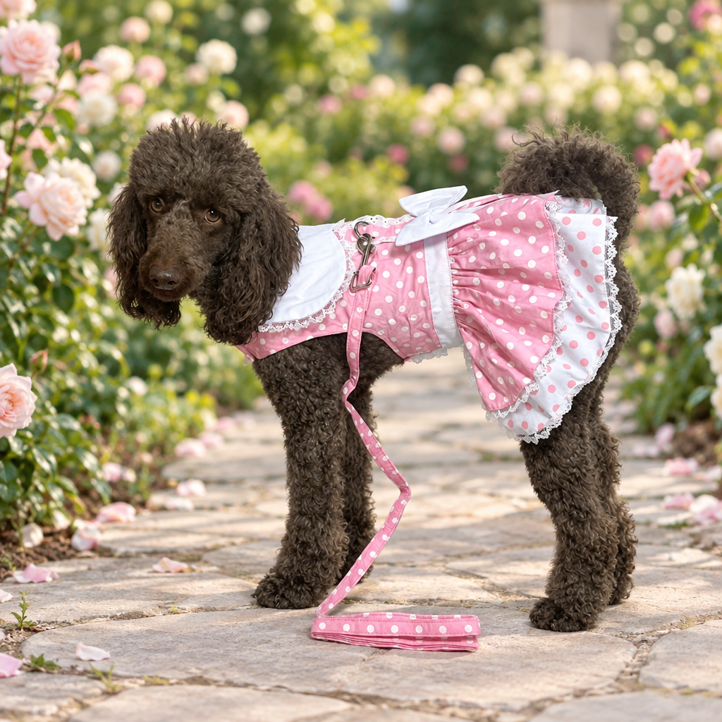 Dress Polka Dots Pink with Matching Lead