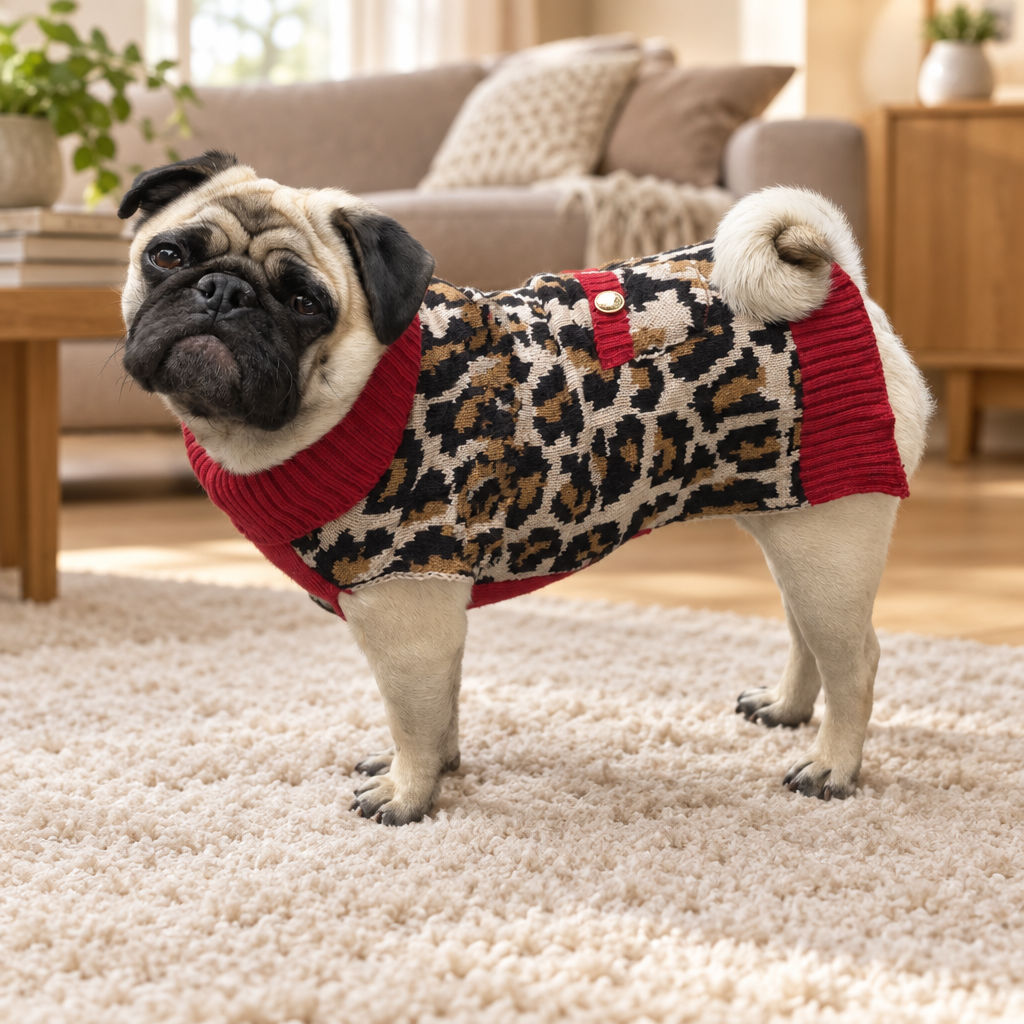 Sweater Dress Red Leopard Knit