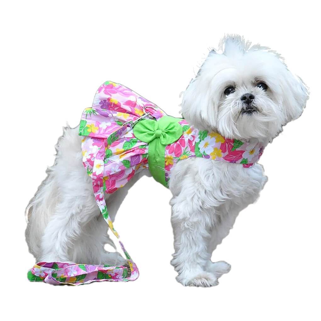 Dog Dress Pink Floral Matching Lead XS S M L - Harness Doggie Formal ...