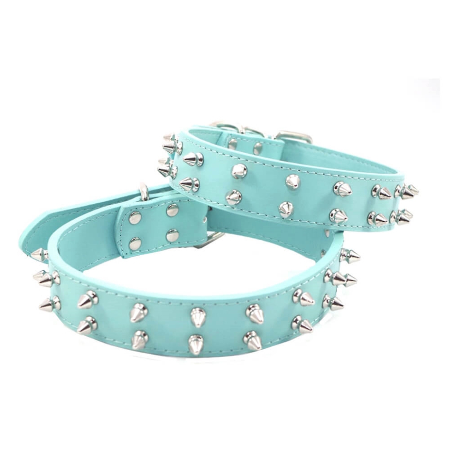 DOG Collars Leads and Harnesses - Dog Collar Studded Light Blue
