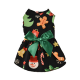 Dog Dress Black Festive Print Green Bow