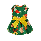 Dog Dress Green Festive Print Yellow Bow