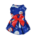 Dog Dress Blue Festive Print Red Bow