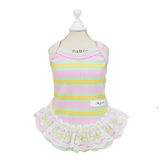 Dog Dress Stripe Pink Green Yellow