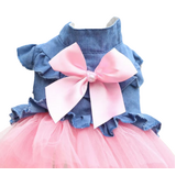 Dog Dress Soft Denim and Pink Tulle Skirt