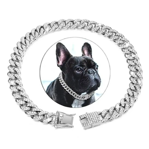 Dog Necklace Sparkling Rhinestone Chain Silver