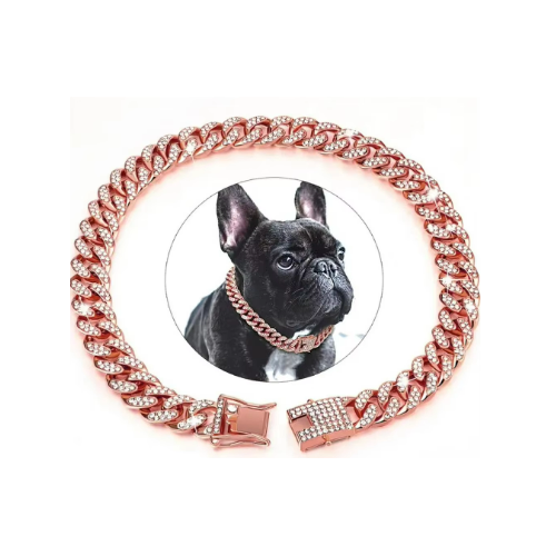 Dog Necklace Sparkling Rhinestone Chain Rose