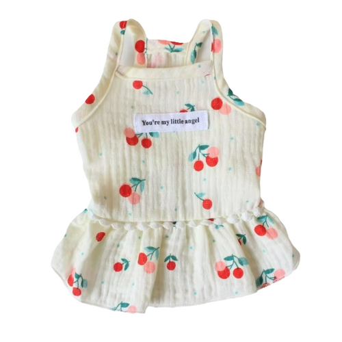 Dog Dress White Cherry Print