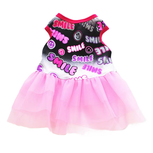 NEW Dog Dress Colorful Smile Black Pink tutu