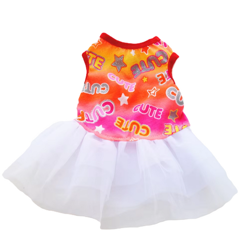 NEW Dog Dress Colorful Cute Orange Pink with white tutu