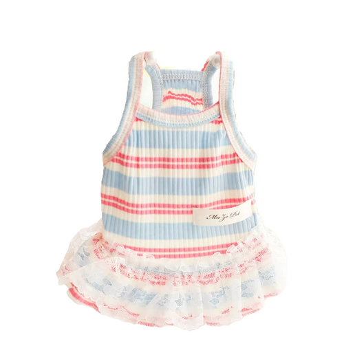 Dog Dress Stripe Blue White Pink