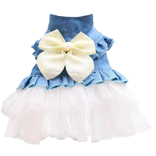 NEW Dog Dress Soft Denim and White Tulle Skirt