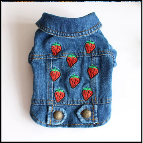 Dog Denim Jacket Vest Strawberries