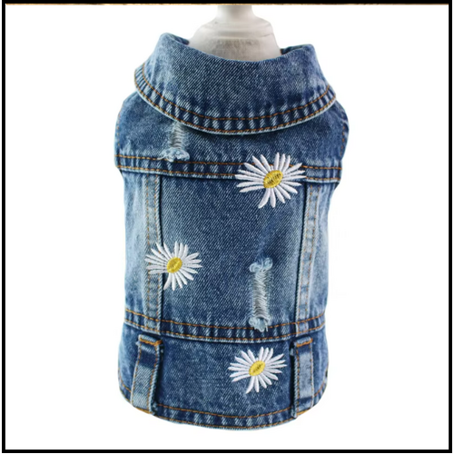 NEW Dog Denim Jacket Vest Daisy Flowers