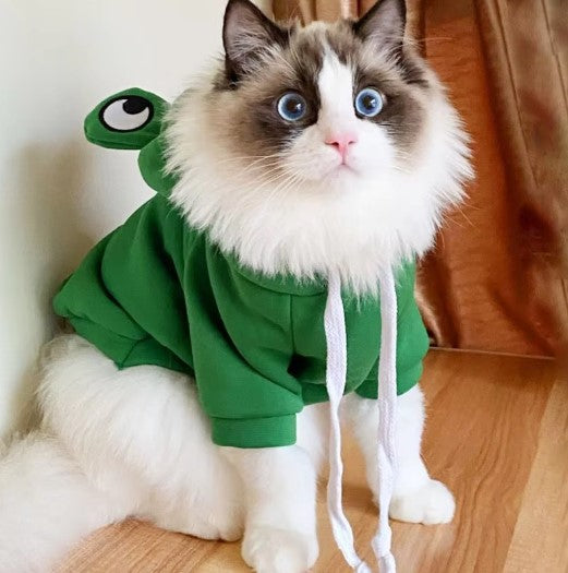 Cat Hoodie Fleece Green Frog