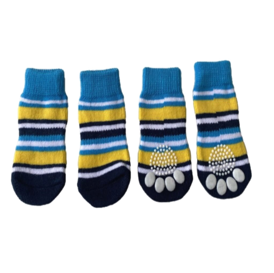Non-Slip Socks Blue Gold Stripe