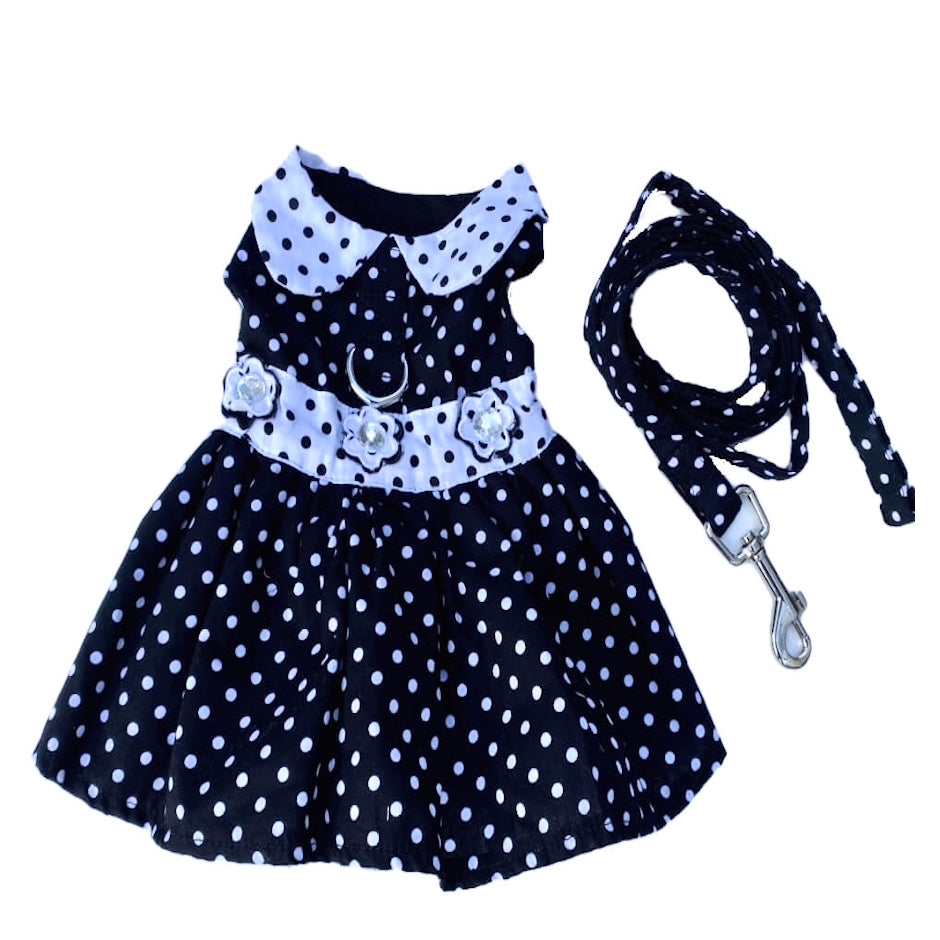 Dress Black Polka Dot with Matching Lead