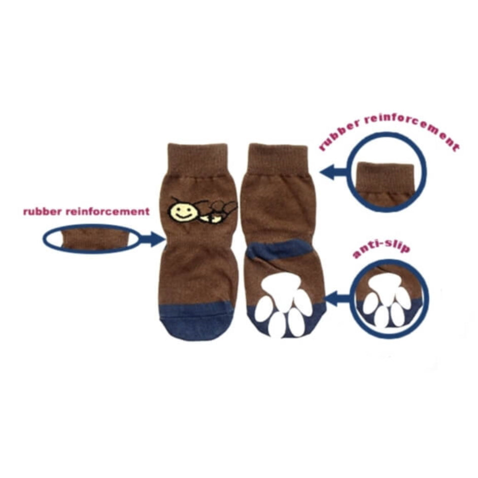 Large Paw Non-Slip Socks Brown Bee