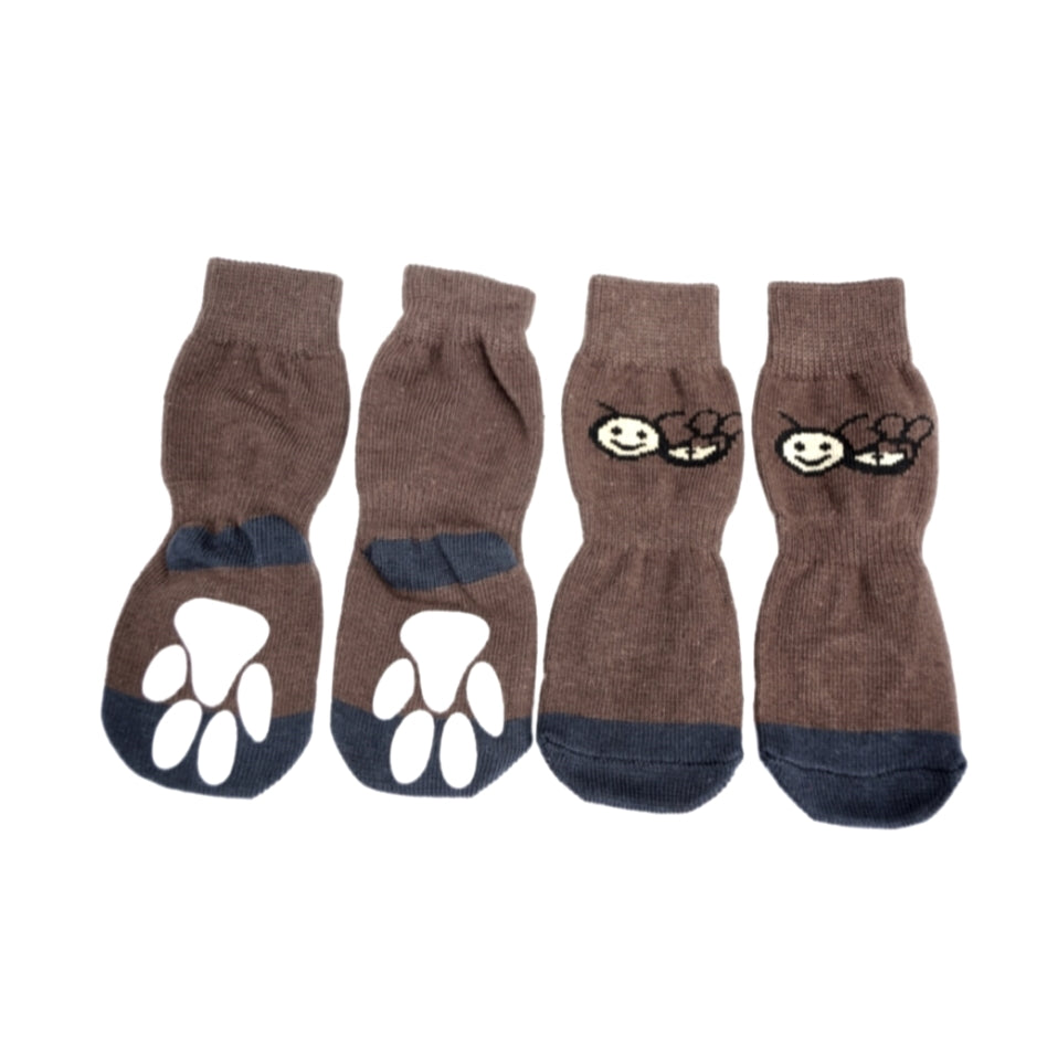 Large Paw Non-Slip Socks Brown Bee