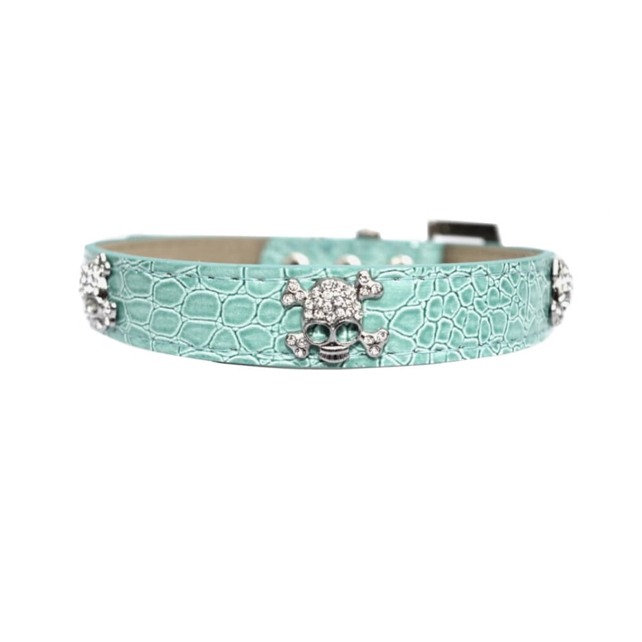 Collar Rhinestone Skulls Blue