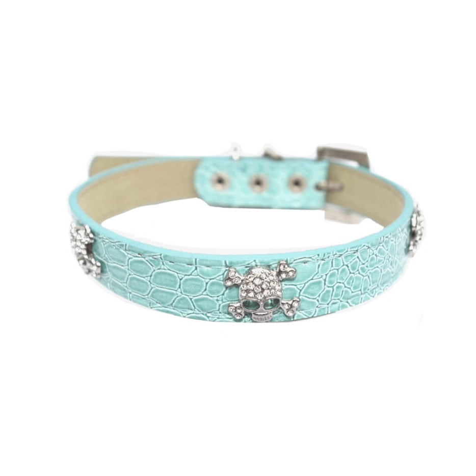 Collar Rhinestone Skulls Blue