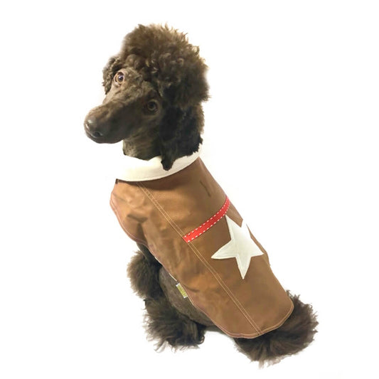 Coat Tan PU Leather White Star