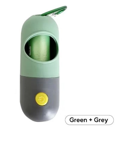 Green and gray bottle holder with a yellow button on a white background