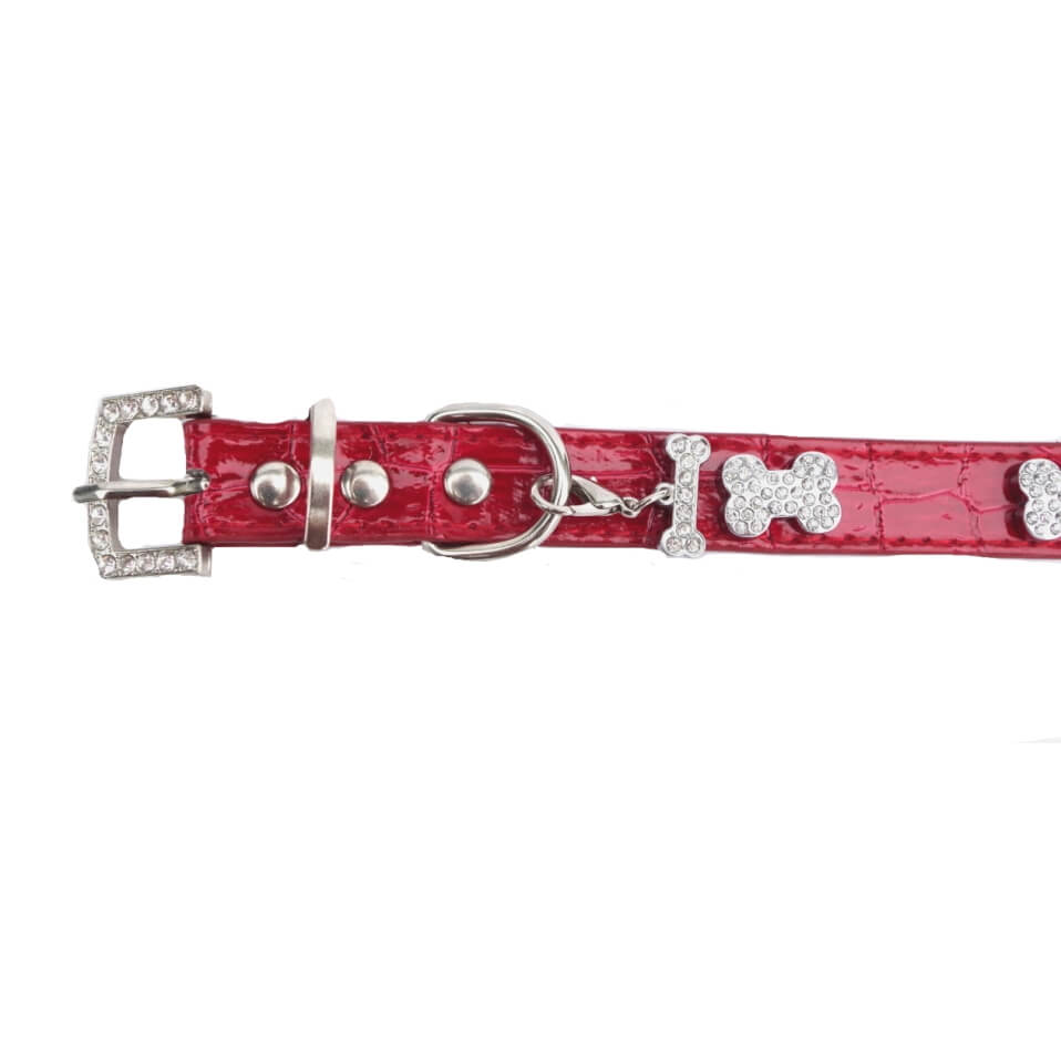Collar Red Rhinestone Bones