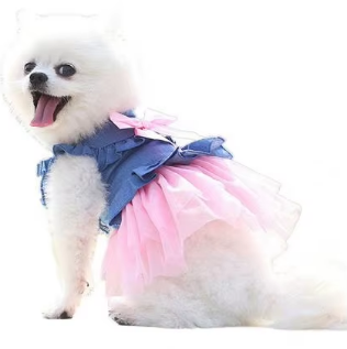 Dress Soft Denim and Tulle Skirt with Bow