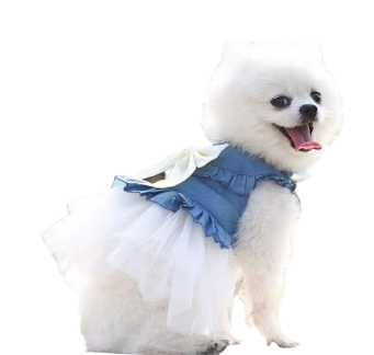 Dress Soft Denim and Tulle Skirt with Bow