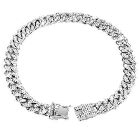 Bracelet with a dog's face inset, featuring a black dog wearing a silver chain collar.