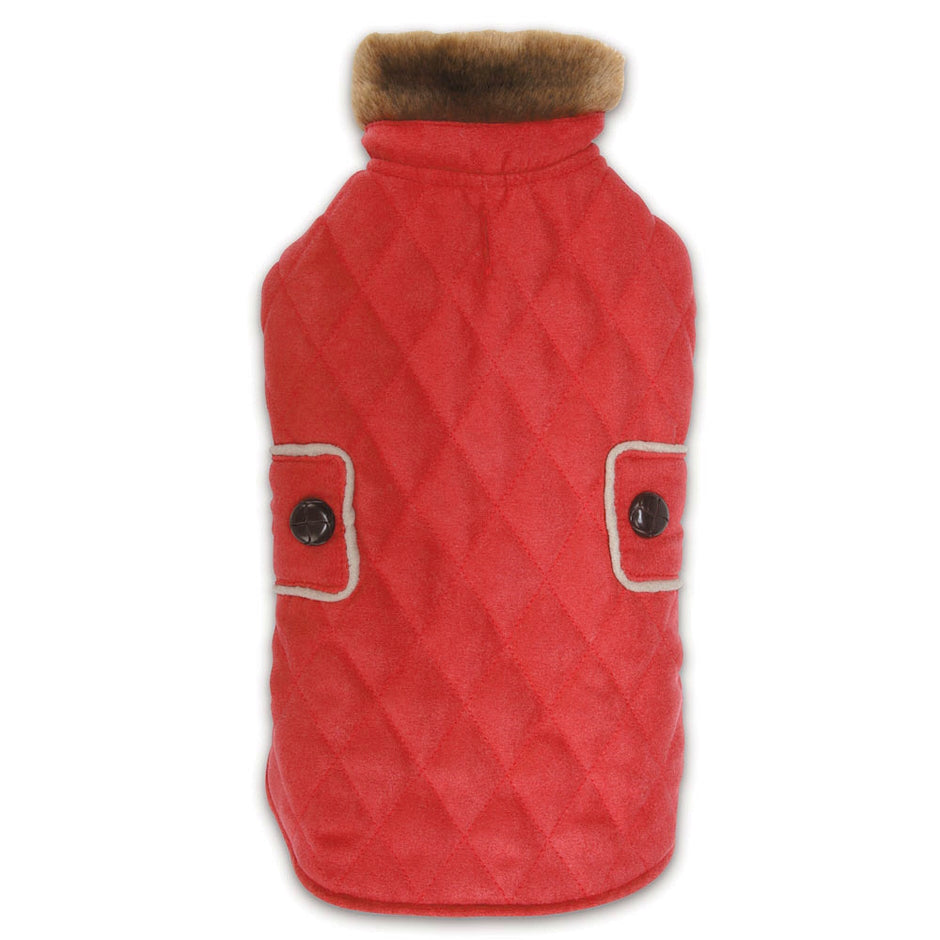 Coat Red Faux Fur Collar