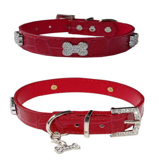 Collar Red Rhinestone Bones