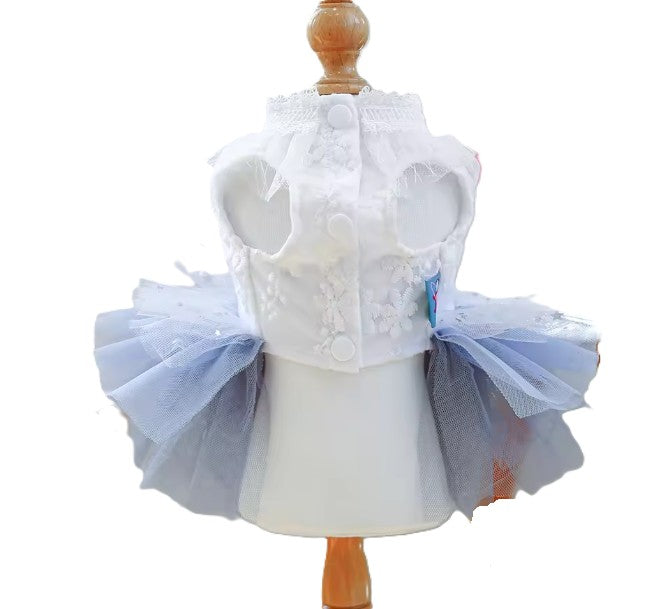 Dress Formal White with Blue Tulle Skirt