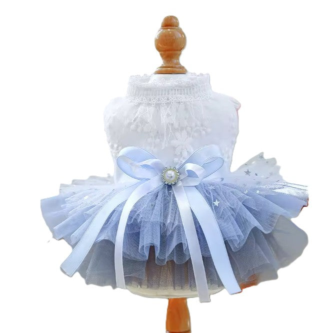 Dress Formal White with Blue Tulle Skirt