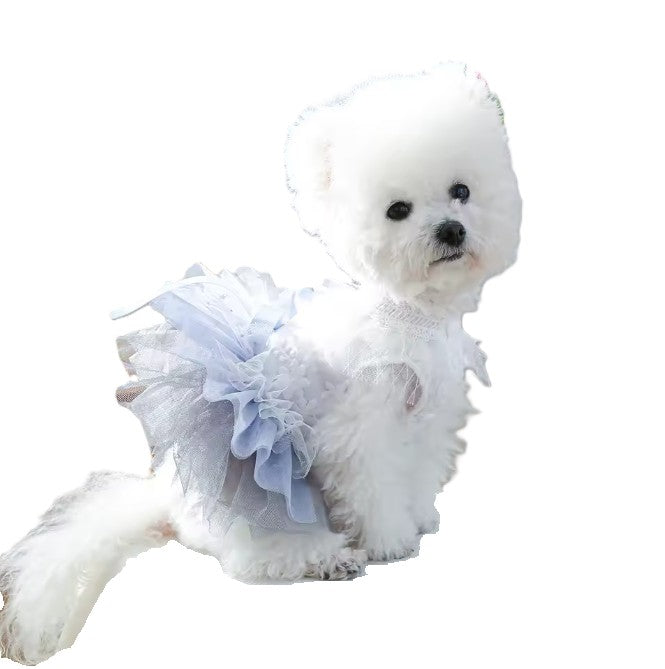 Dress Formal White with Blue Tulle Skirt