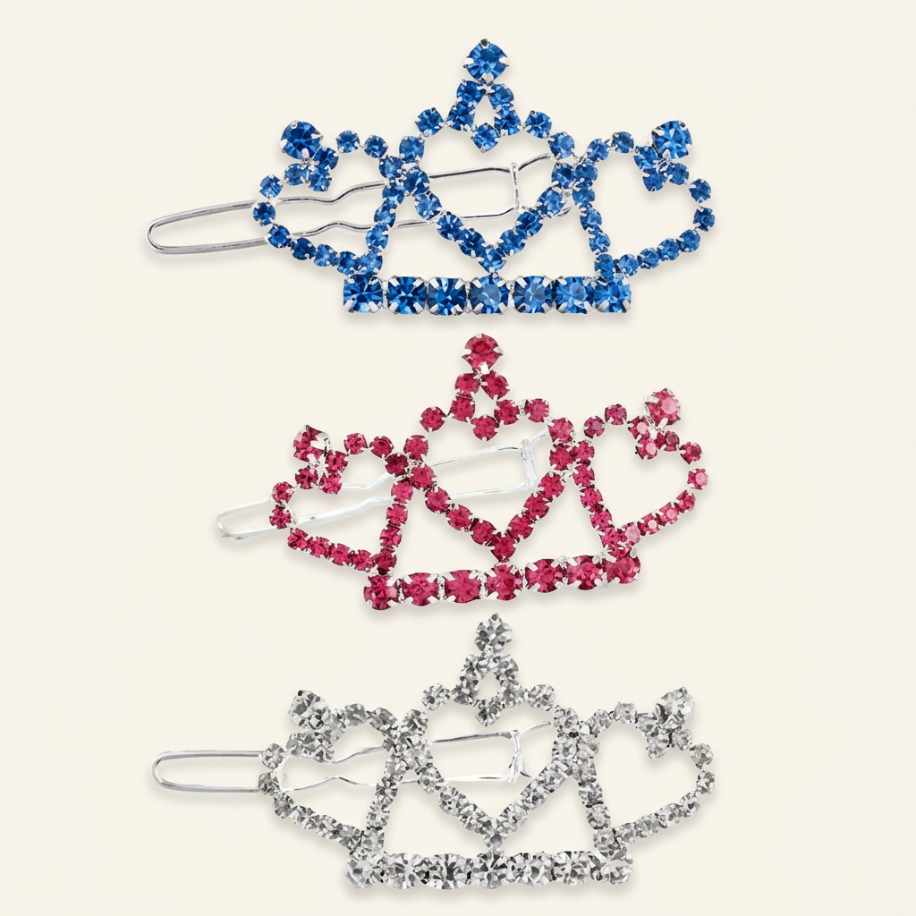 Hair Clip Three Heart Crown Rhinestones